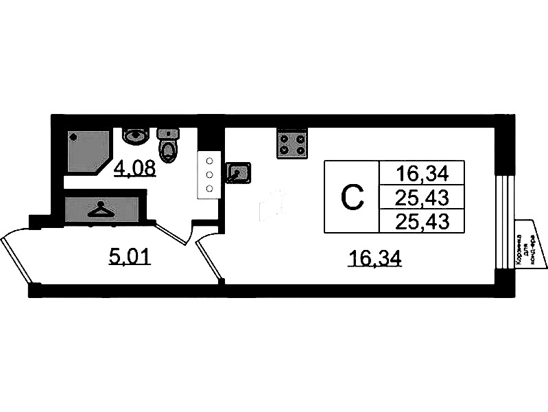 Квартира студия 25.43 м², 2/11 эт., ЖК «VEREN NORT Сертолово»